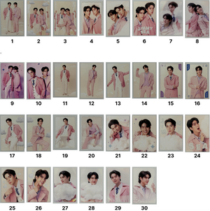 A reference photo with all 30 general photos from the Jimmy Sea Dreamscape Fancon random photocard collection.