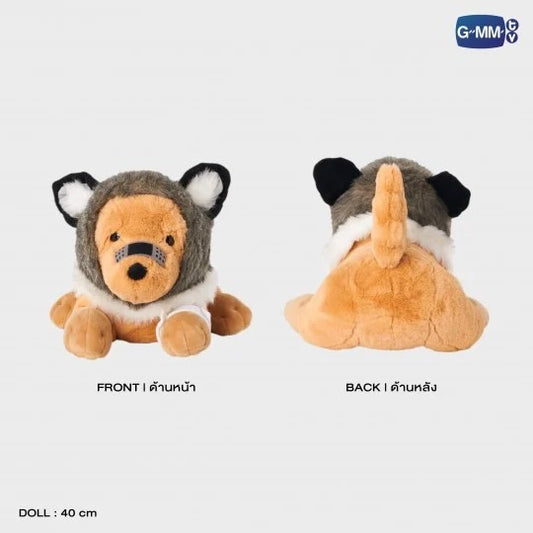 Golden Retriver in wolf hood doll front and back view