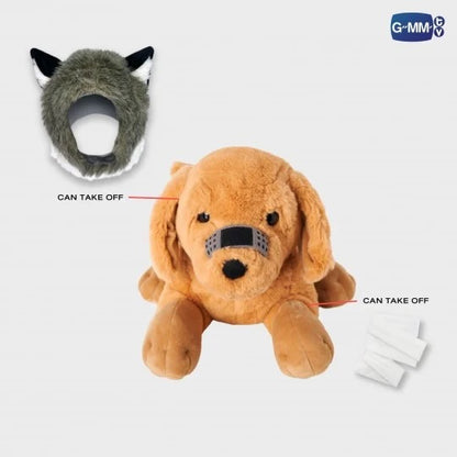 Golden retriver doll with hood off