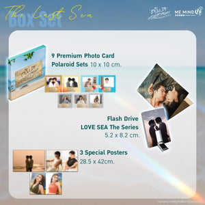 Image with more contents from the Love Sea DVD Boxset: Premium Photocard poloroid sets, Flash drive wiht the series episodes on it, and 3 special posters
