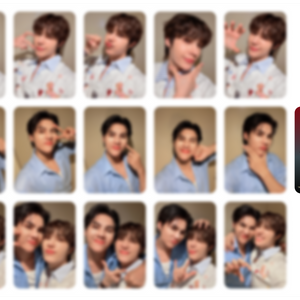 A collage of bluured Fort and Peat images. Fort is wearing a light blue button down with a white undershirt, and Peat is wearing a  button down with a sweater with a dog on it. There are 5 solo selfies of each Fort and Peat and 5 couple photos.